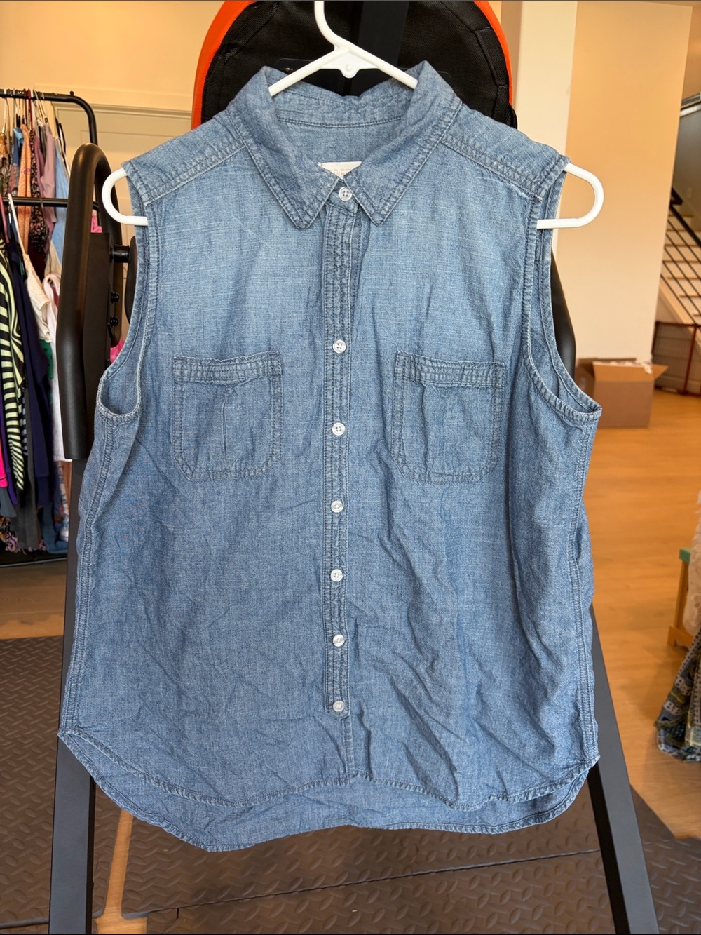 Chico's Sleeveless Chambray Button-Front Shirt - Light Blue